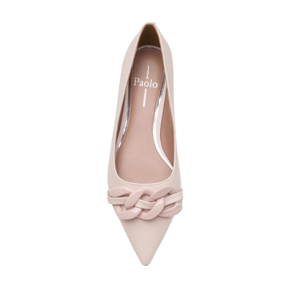 Paolo Womens Blush Pink Pointed Toe Flats with Chain Detail